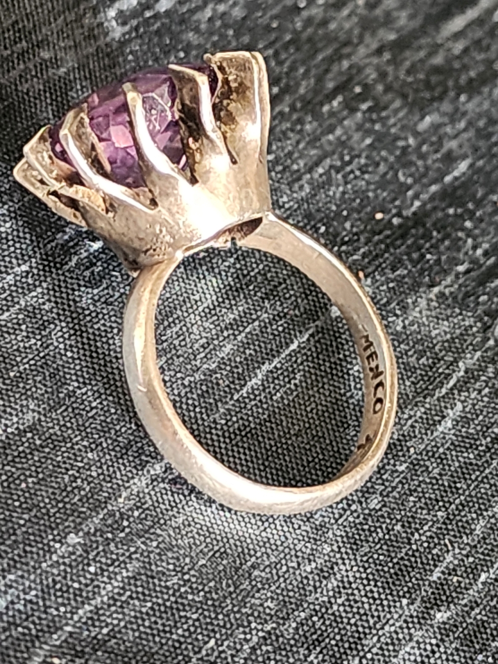 Vintage Taxco Mexico 925 Sterling Silver Amethyst Statement Ring Sz 6.5 Signed - Picture 6 of 8